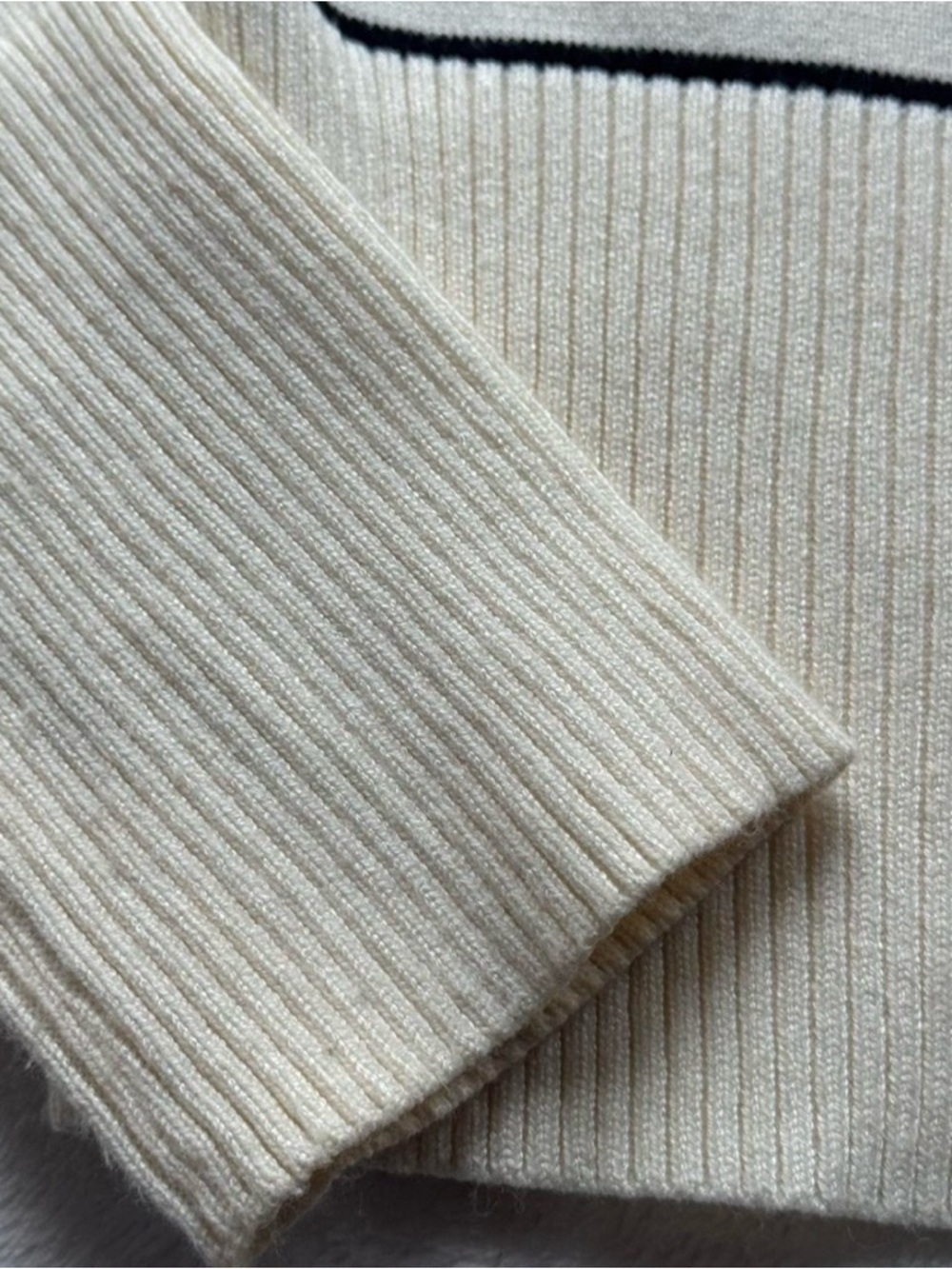 Like New Cream and Navy Striped Button-Up Sweater -Size XL (runs small) - Picture 3 of 6